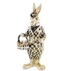   Nyuszi figura kosárkával fekete-fehér mintás - 31,5x13x13 cm   