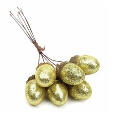  Csillámos makk - Arany 6 szál/köteg - 3,5 cm makkok 