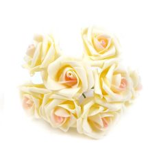   Drótos polyfoam rózsa 22 - 5,5-6 cm - Krém-rózsaszín - 8 fejes