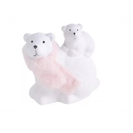 Jegesmedve rózsaszín sálban medveboccsal - 14 cm 