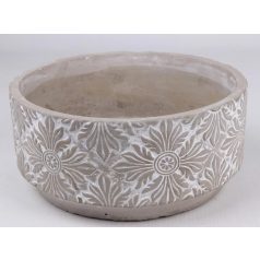 Beton kaspó kerek virágmintás - 15x8 cm