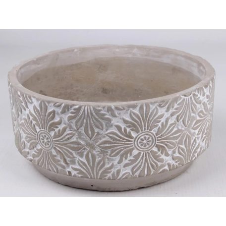Beton kaspó kerek virágmintás - 15x8 cm