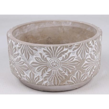 Beton kaspó kerek virágmintás - 15x8 cm