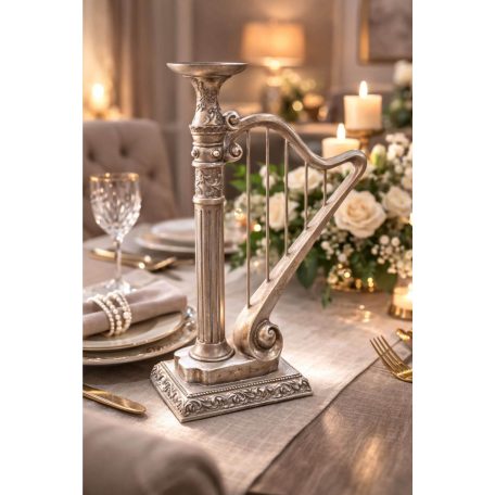 Antik ezüst hárfa alakú gyertyatartó - 38,5 cm