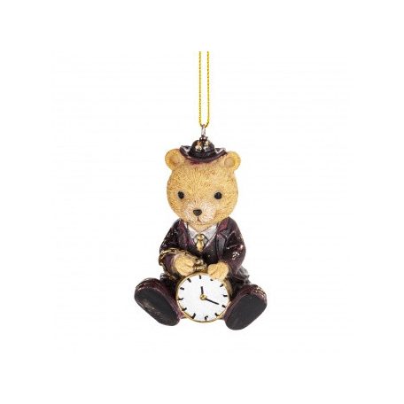 Maci figura órával - 7,5x5x4 cm