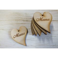    Natúr fa - "Mama" gravírozott szív - 5 cm - 10 db/csomag  