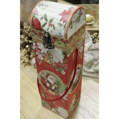 Piros-fehér karácsonyi üvegtartó ajándékdoboz - 33 cm