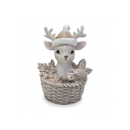 Szarvas figura kosárban - 10,5x8,5x6,5 cm