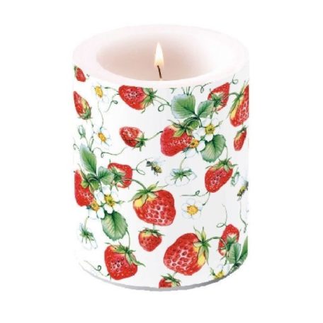 Ambiente átvilágítós gyertya - Strawberries All Over white  - 12x10 cm