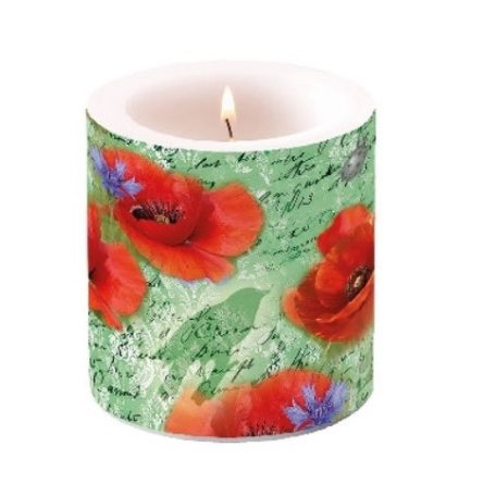 Ambiente átvilágítós gyertya - Painted Poppies Green - 8x7,5 cm