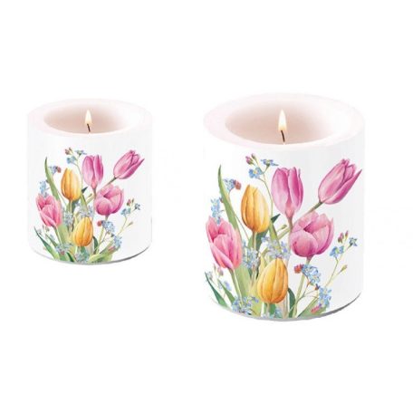 Ambiente átvilágítós gyertya - Tulips bouquet - 8x7,5 cm, 10x10 cm