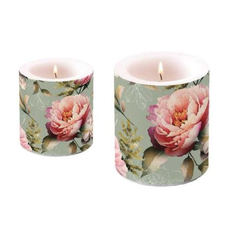 Ambiente átvilágítós gyertya - Peonies composition green - 8x7,5 cm, 10x10 cm