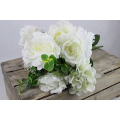 Fehér rózsa csokor, hortenziával és komlóval - 55 cm