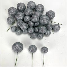 Csillámos gömb pick - Ezüst - 30 db/csomag