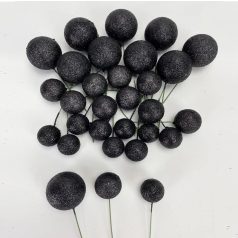  Csillámos gömb pick - Fekete - 30 db/csomag