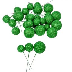  Csillámos gömb pick - Zöld - 30 db/csomag