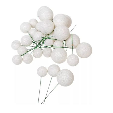 Csillámos gömb pick - Fehér - 30 db/csomag