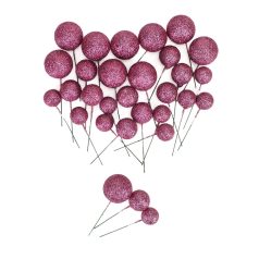 Csillámos gömb pick - Sötét rózsaszín - 30 db/csomag