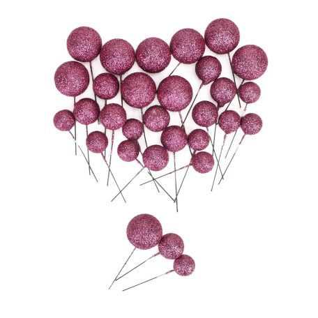 Csillámos gömb pick - Sötét rózsaszín - 30 db/csomag