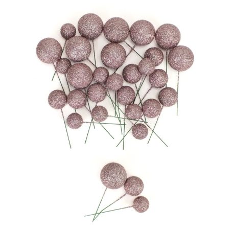  Csillámos gömb pick - Rózsaarany - 30 db/csomag