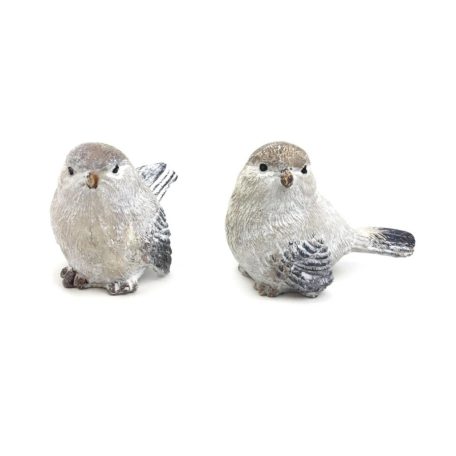 Hamvas szürke madár figura - 5x6 cm