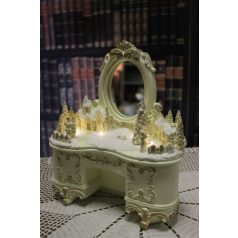 Krémszínű világító dekorációs asztal tükörrel  