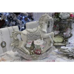   Ezüstösfehér világító lovacska ajándékokkal - 39x38x8 cm