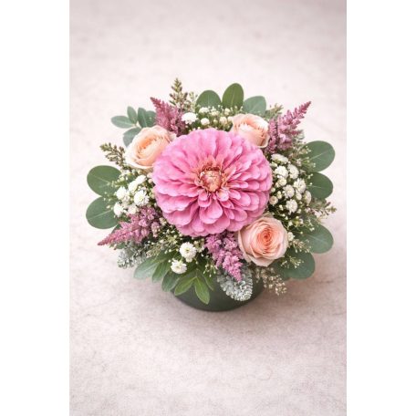 Rózsaszín mű rézvirág (zinnia) - 15 cm