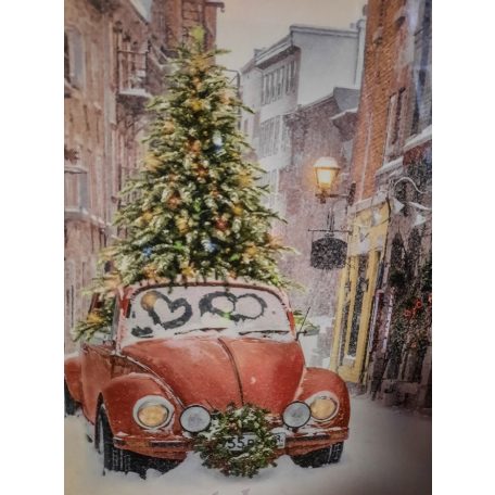 Karácsonyi LEDes világító falikép autós - 30x40 cm 