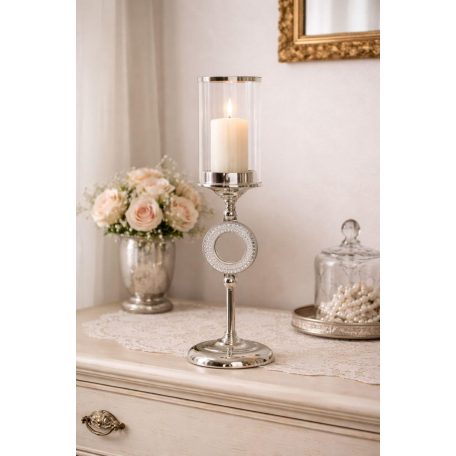 Ezüst kristály-üveg gyertyatartó - 52 cm