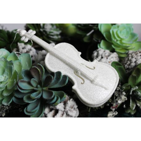 Fehér karácsonyfadísz - Hegedű  - 15,5 cm