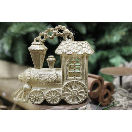  320 Világosbarna, fehér patinás vonat - 11 cm