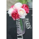 Fehér-rózsaszín művirág csokor - 7 rózsából - 24 cm 