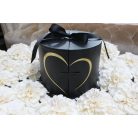 Fekete kerek díszdoboz szívecskével - 22 cm