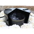 Fekete kerek díszdoboz szívecskével - 22 cm