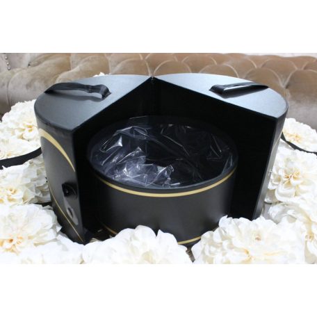 Fekete kerek díszdoboz szívecskével - 22 cm