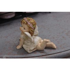 Krémszínű fekvő angyalszobor - 7 cm
