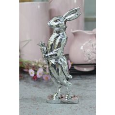   Ezüst húsvéti nyuszi úr sárgarépával - 17 cm - Raktáron