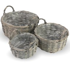 Kerek vessző fonott füles tál - 3 db-os szett 