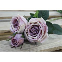 Lila mű háromvirágú rózsa szárral - 73 cm