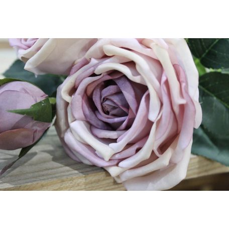 Lila mű háromvirágú rózsa szárral - 73 cm