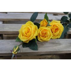   Sárga műrózsa, 3 virágzó és 2 bimbózó virággal - 97 cm