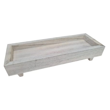 Fa tálca lábon vintage fehér - 32x12 cm