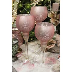 Rózsaszín üveg gyertyatartók - 3 db-os szett