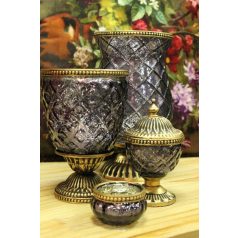 Lila rusztikus gyertyatartó, talapzaton - 16 cm 