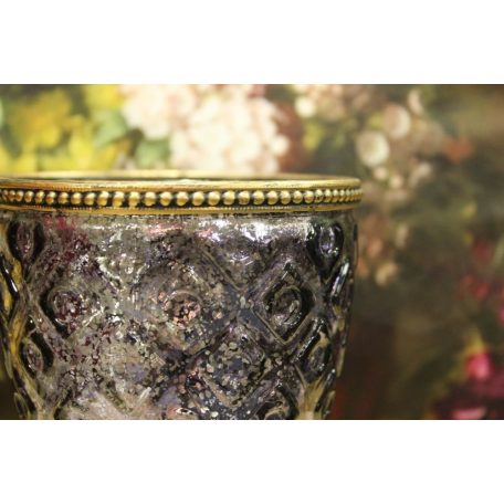 Lila rusztikus gyertyatartó, talapzaton - 16 cm 