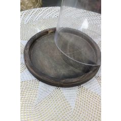 Átlátszó üveg kupola, fa tálcán - 29 cm