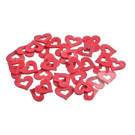 Apró fa dekor szív - Piros - 2 cm - 36 db/csomag 