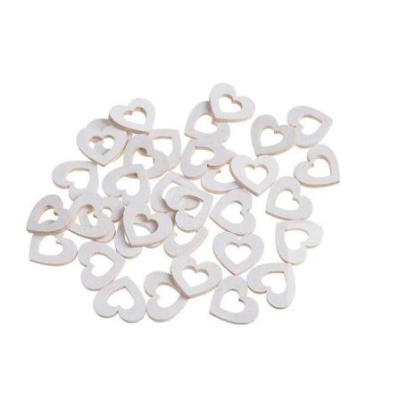 Apró fa dekor szív - Fehér - 2 cm - 36 db/csomag 