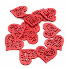    Inda mintás fa szív nagy - Piros - 4x3,5 cm - 12 db/csomag 